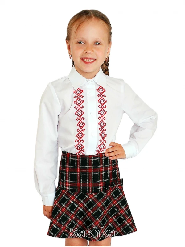 Спідниця для дівчинки Sashka  шкільна з бантом чорно-червона клітинка (напіввовна), розмір 116-146